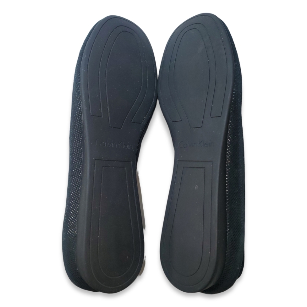 Calvin Klein Black Suede Flats with Silver Emblem - Picture 7 of 7
